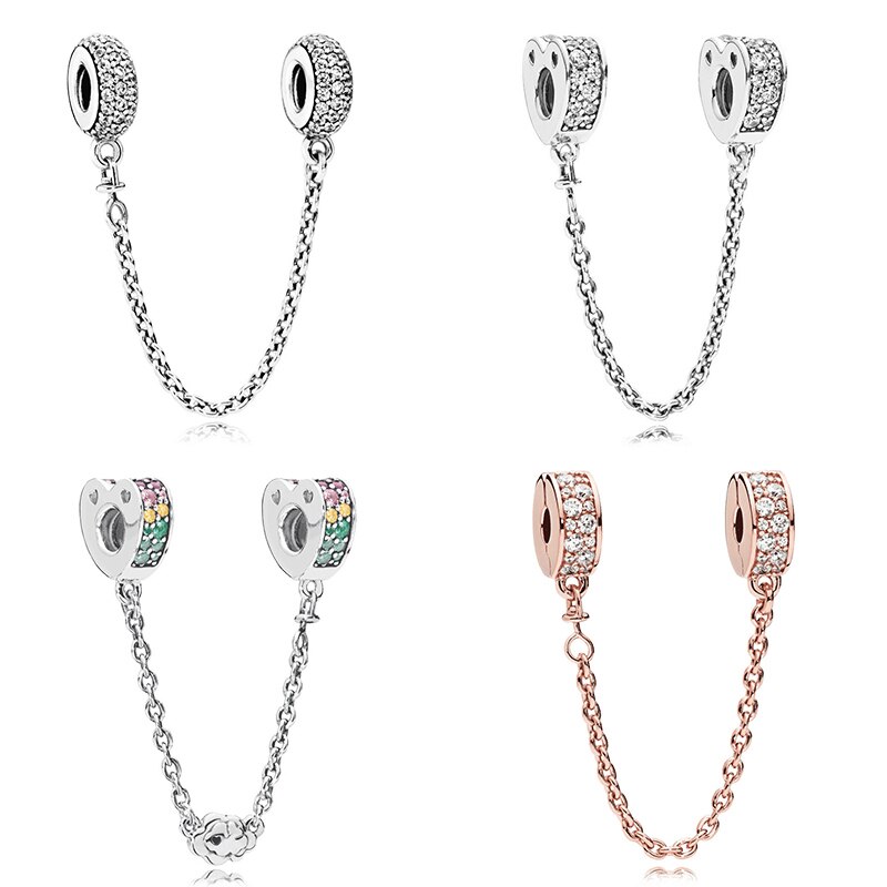 PDB 03 100% 925 sterling silver rose sparkle multi-color arc love sparkling charm safety chain