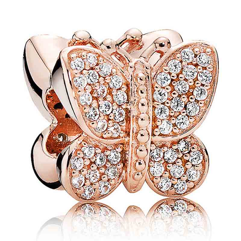 Sparkling Ball Butterfly Love Heart Bonds With Crystal Charm 925 Sterling Silver Beads Fit Bracelet Bangle DIY Jewelry: B21-Rose