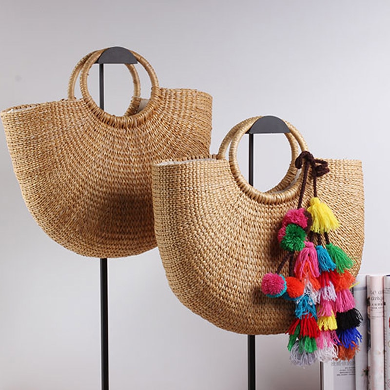 tassel Rattan Bag beach bag straw totes bag bucket summer bags with tassels women handbag braided