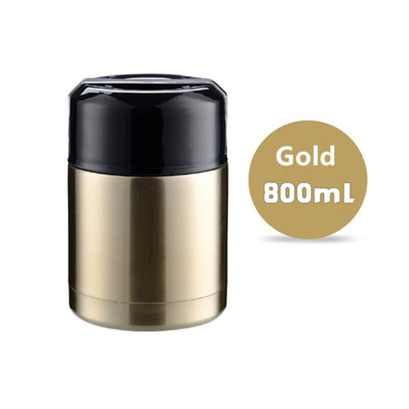 Stor kapacitet 800ml/1000ml termos madkasse til mad bærbare rustfrit stål suppebeholdere vakuumflasker termokop: 800ml guld