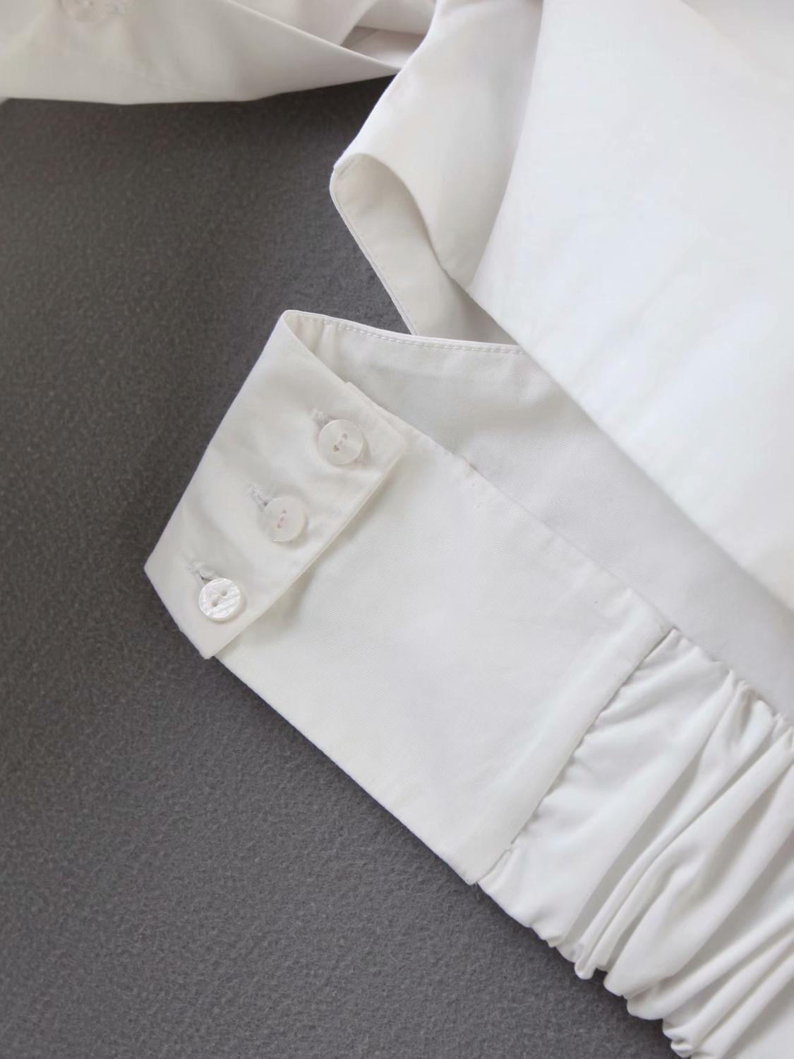 Blusa corta informal para mujer, color blanco, con cuello de pico cruzado, blusa de manga larga para mujer, camisas sin espalda, tops crop LS6541,