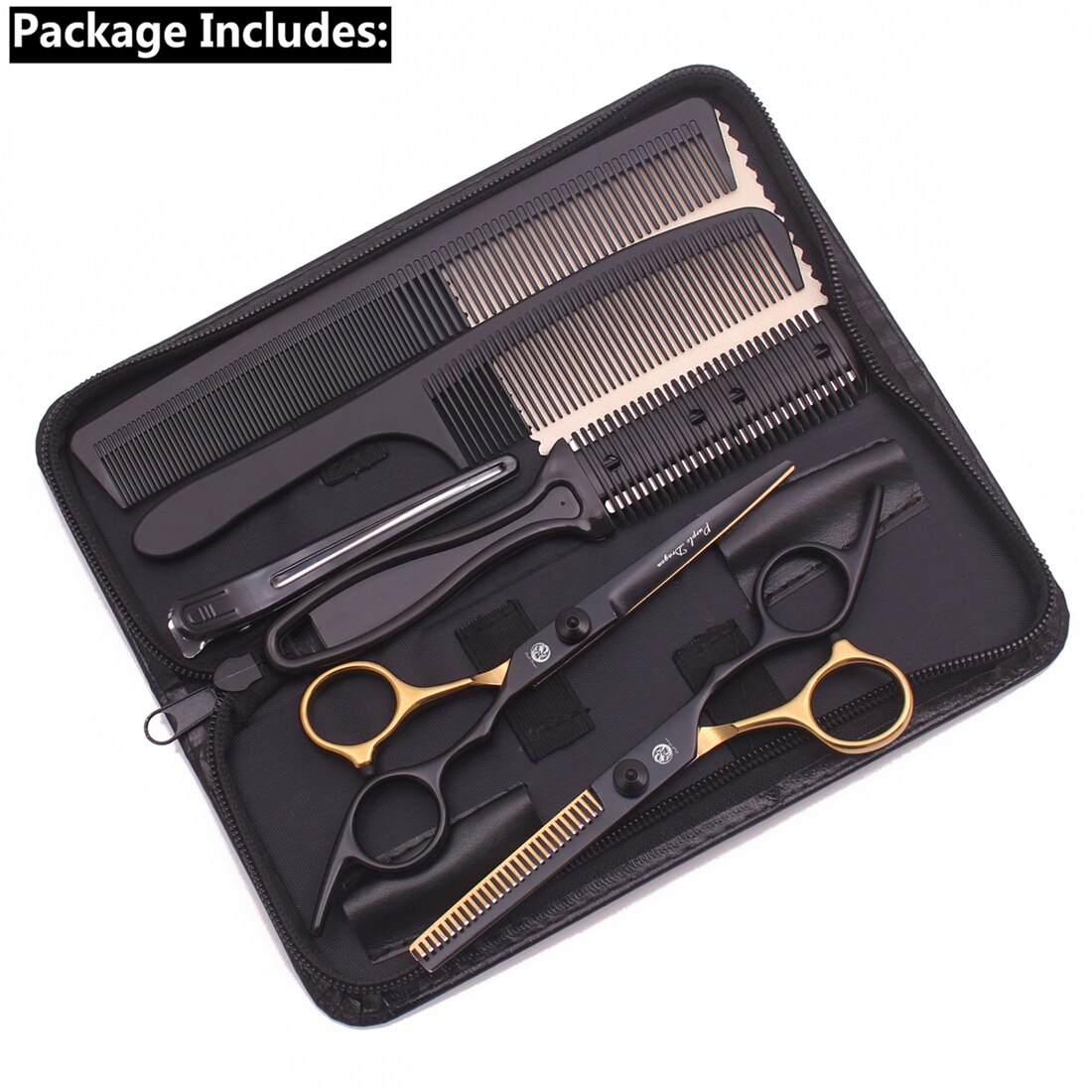 Hair Scissors 6" Japan Steel Purple Dragon Hair Cutting Scissors Thinning Shears Black&Gold Haircut Scissors Adjustable Tension: Set-KA-6Y-1001