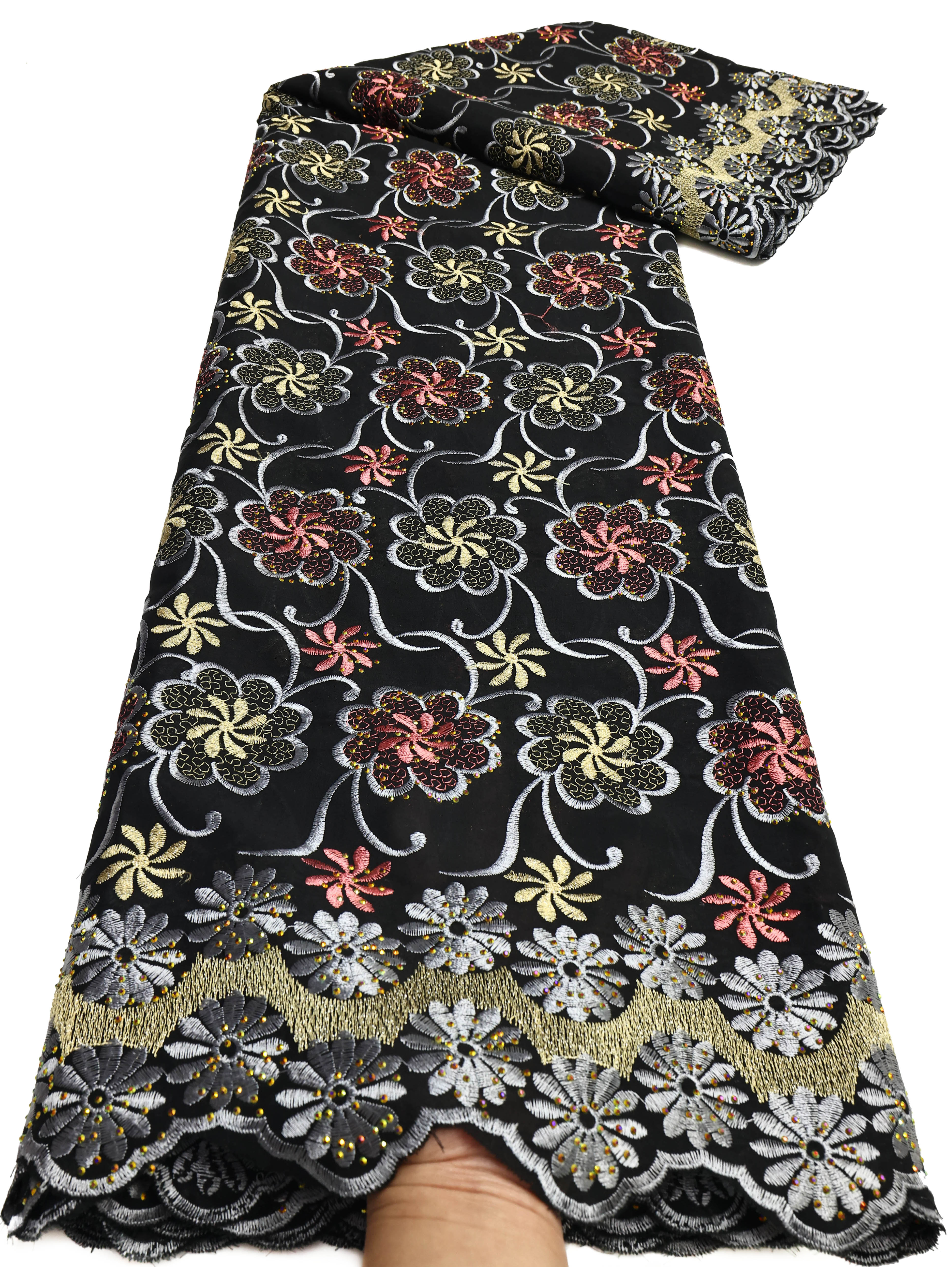 2025 Afrikaanse Nigeriaanse Tule Kant Stof Katoen Damast Guipure Formele Prom Party Gown Dress 5 Yards: Goud