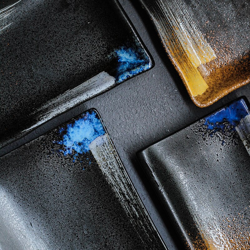 RUX WORKSHOP Japanese Style Sushi Plate Ceramic Dessert Fruit Plate Cake Square Flat Dinner Plate Tableware