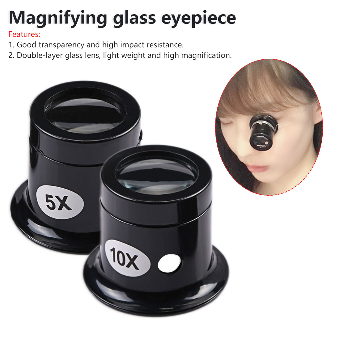 Monocular Magnifying Glass 5X/10X Portable Loupe Lens Jeweler Watch Magnifier Tool Eye Magnifier Lens Repair Tool Kit
