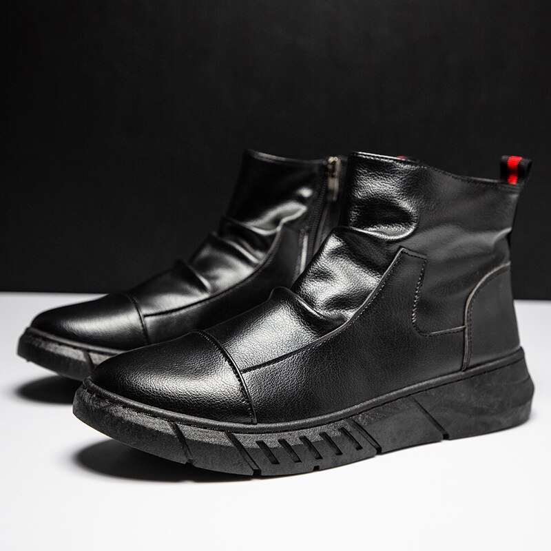 British style high top Martin boots men's boots casual trend men's leather boots set foot zipper Chelsea boots: black / 44