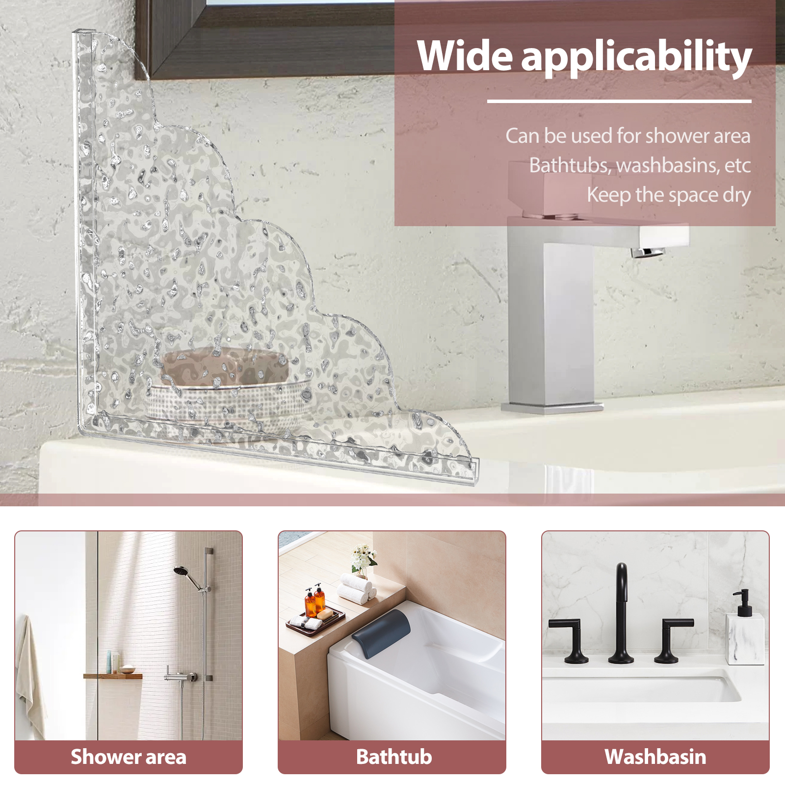 2 Stück selbstklebende Acryl-Duschspritzschutz mit Silikonbasis, wasserdicht, transparent, Badewannen-Wasserschutz, einfach zu installieren
