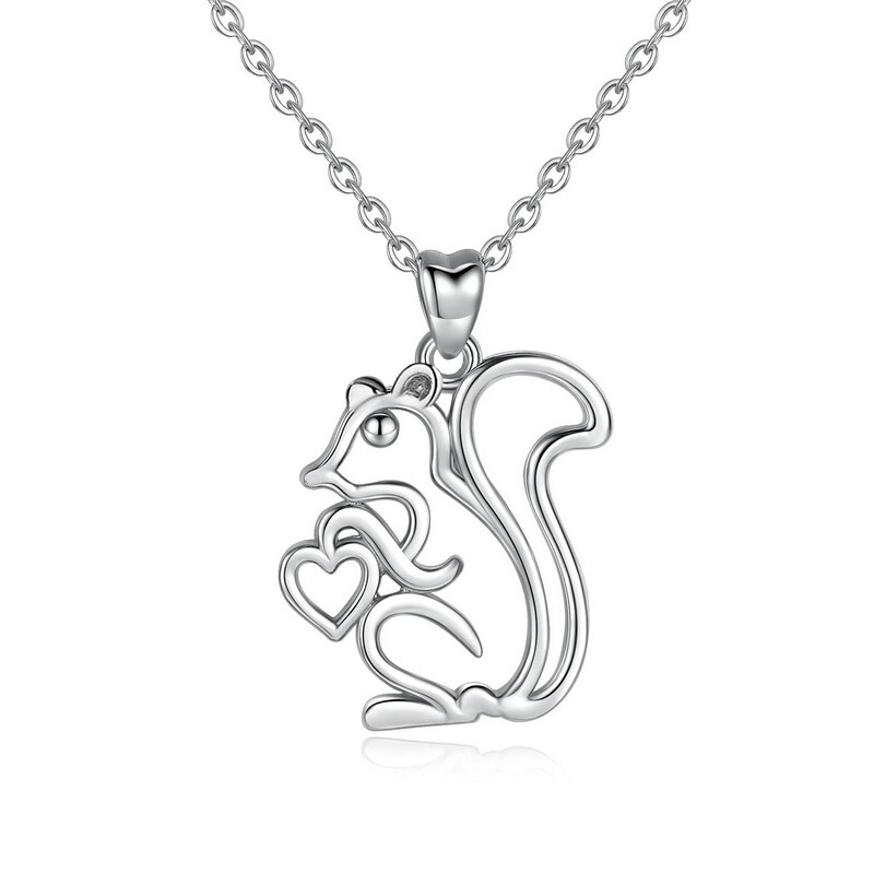 EUDORA 925 Sterling Silver Lovely Squirrel Pendant Big tail squirrel hearts pine cones Necklace Fun Fine Jewelry CYD284: with chain