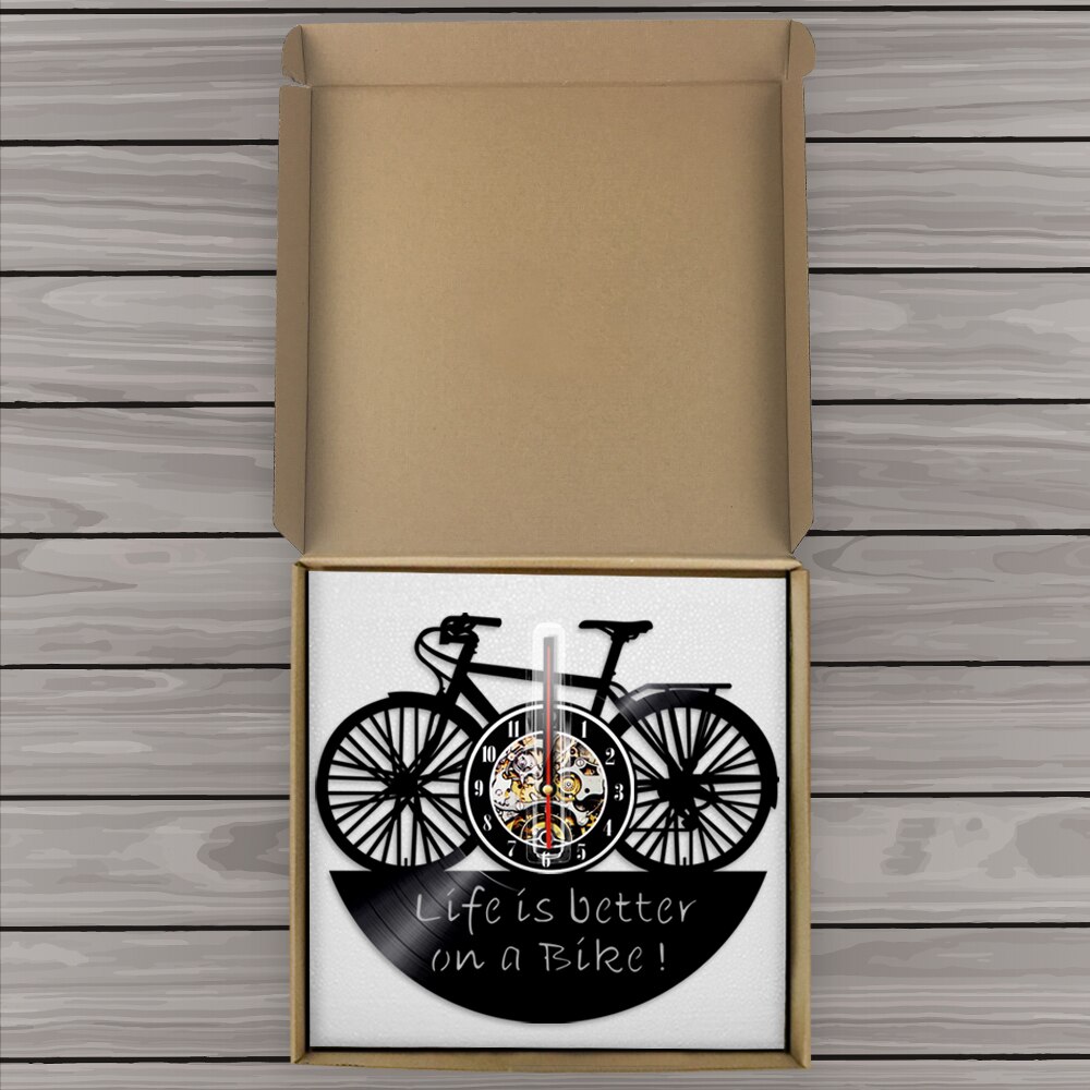 Fahrrad Zyklus Vinyl aufzeichnen Wanduhr Leben Ist Besser Auf EINE Fahrrad Jahrgang Wohnkultur Zauberstab Kunst Uhr Uhr