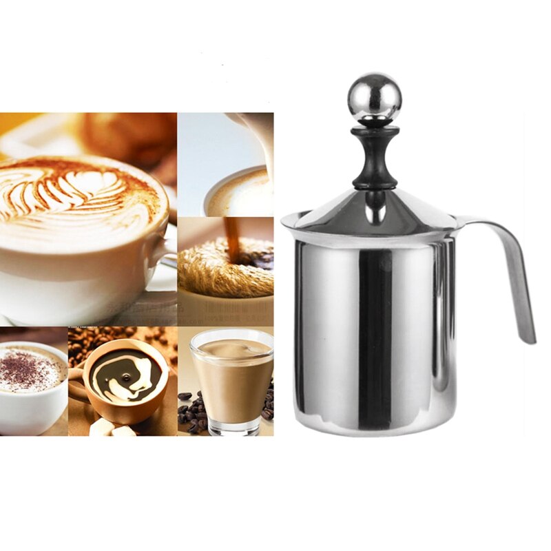 400 Ml Rvs Melkopschuimer Pomp Koffie Mixer Melkschuimer Cappuccino Latte Dubbele Mesh Voor Koffie Gereedschap