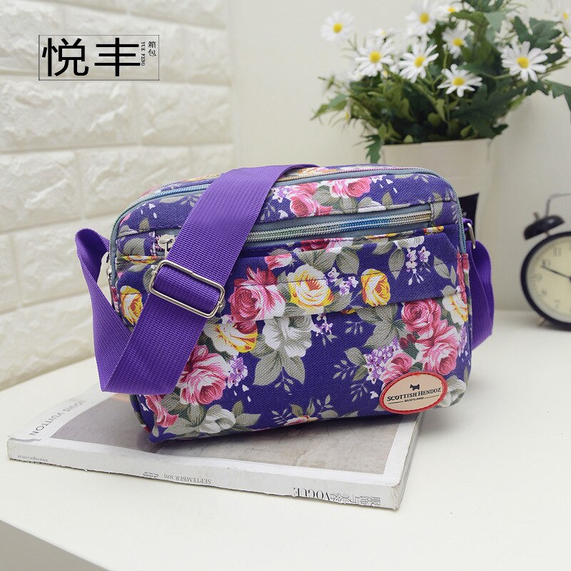 Heißer frauen Bote Tasche Koreanische Leinwand Tasche Eine Schulter Schräg Kreuz Handtasche Multi Blume Kleine Tuch Crossbody tasche: Violett