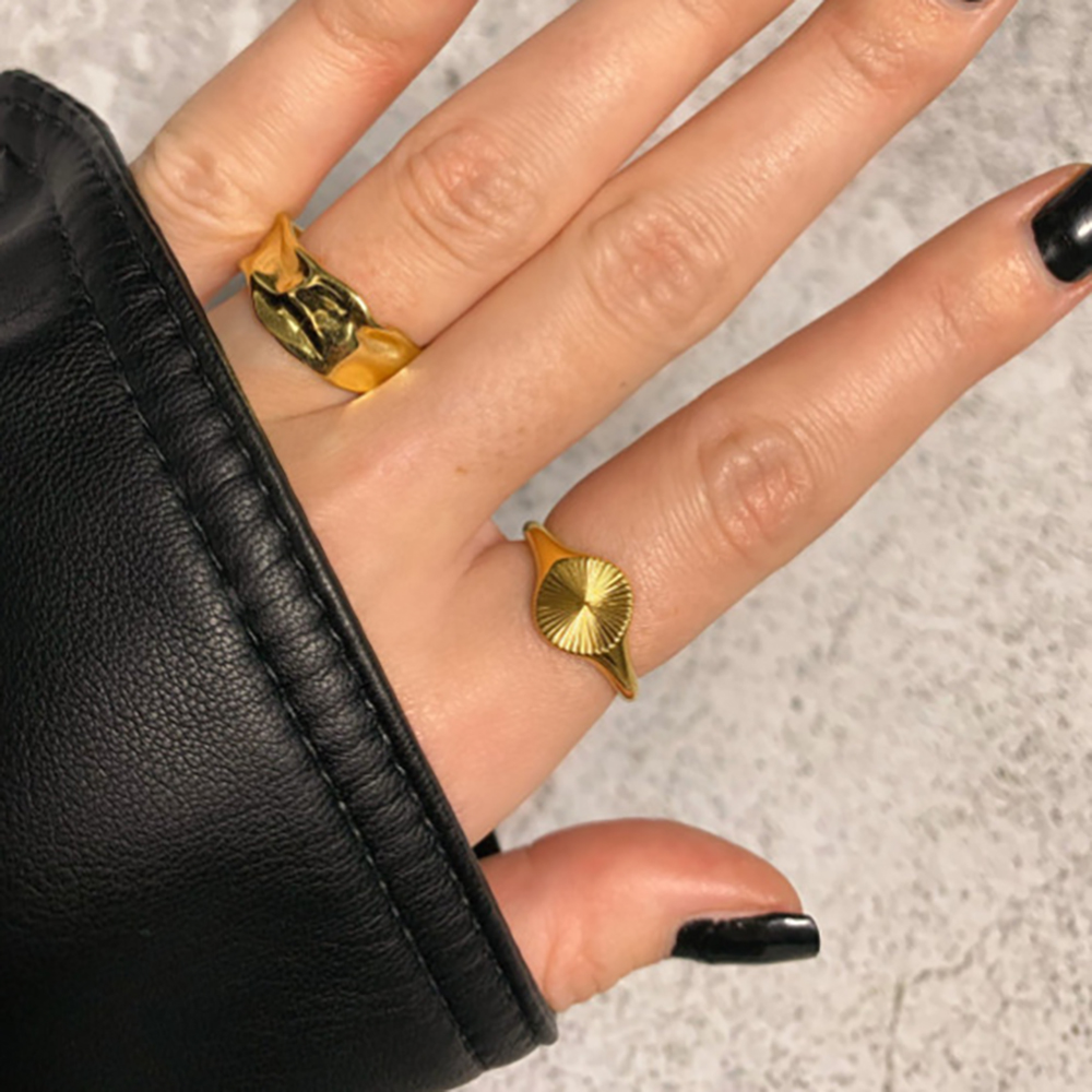 Anillo de croissant de sol apilable INS para mujer, joyería de , , sello de Color dorado de 18 quilates, anillo de dedo de cúpula gruesa para mujeres y niñas