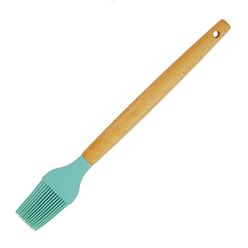 Hanging Kitchen Utensil Cooking Tool Gadgets Home Restaurant Soft Silicone Cookware Wooden Handle Easy Clean Non Toxic Nonstick: I