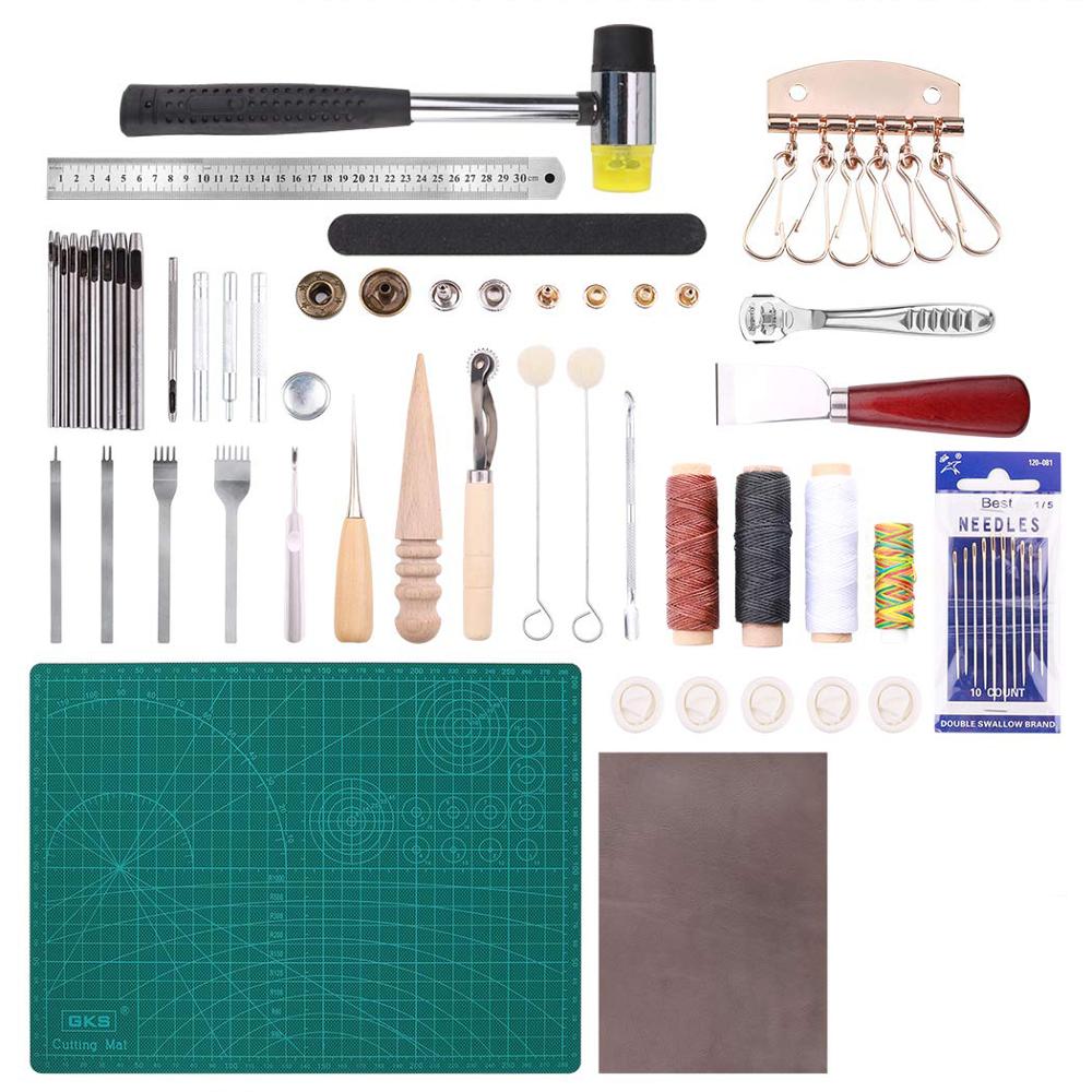 Herramientas profesionales para manualidades de cuero, 42 Uds., herramientas para coser a mano materiales para tallado de sillín