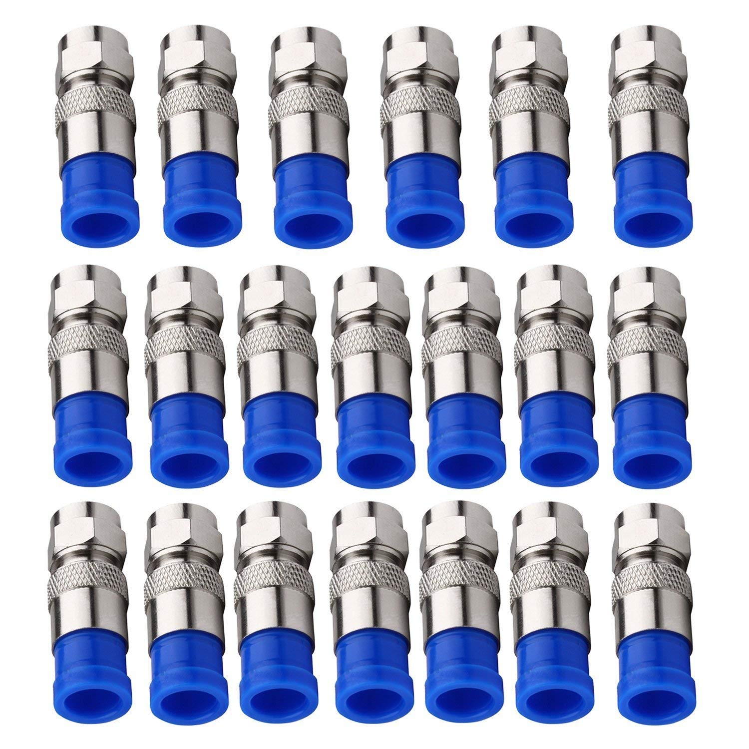 Rg6 F Type Connector Coax Coax Compressie Fitting 20 Pack (Blauw)