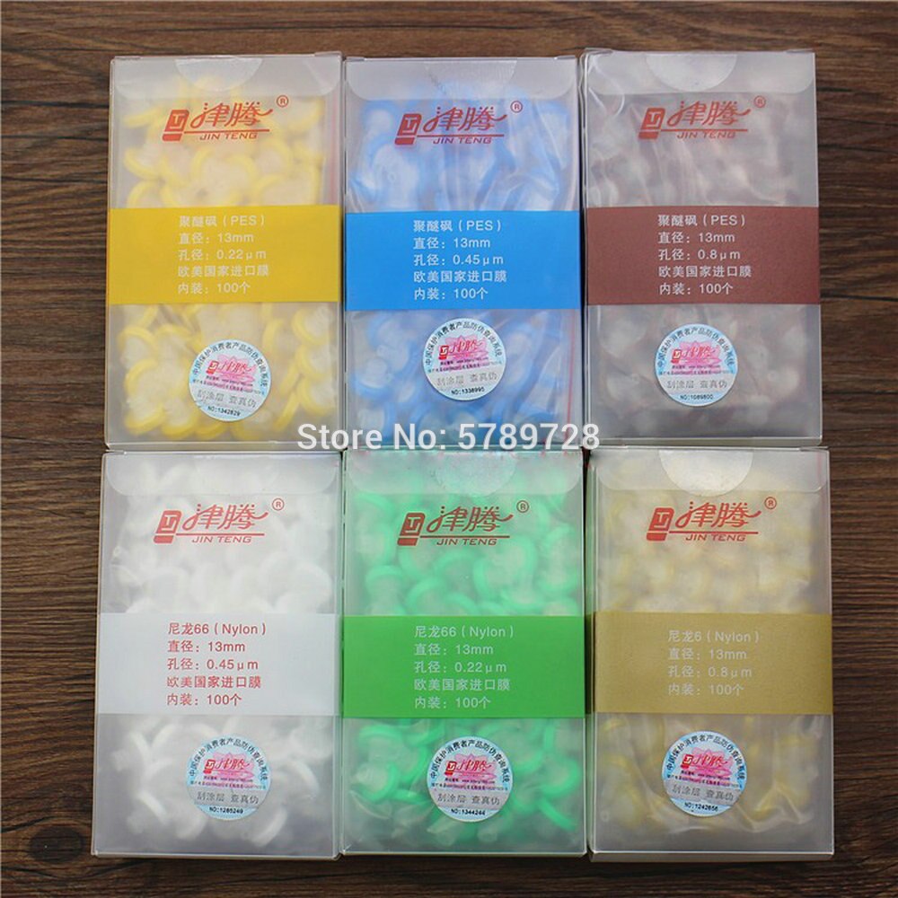 100pcs/lot Lab13mm 25mm material Nylon/PES/PTFE Millipore Membrane Filter Syringe filter o,22um/0.45um/0.8um for experiment