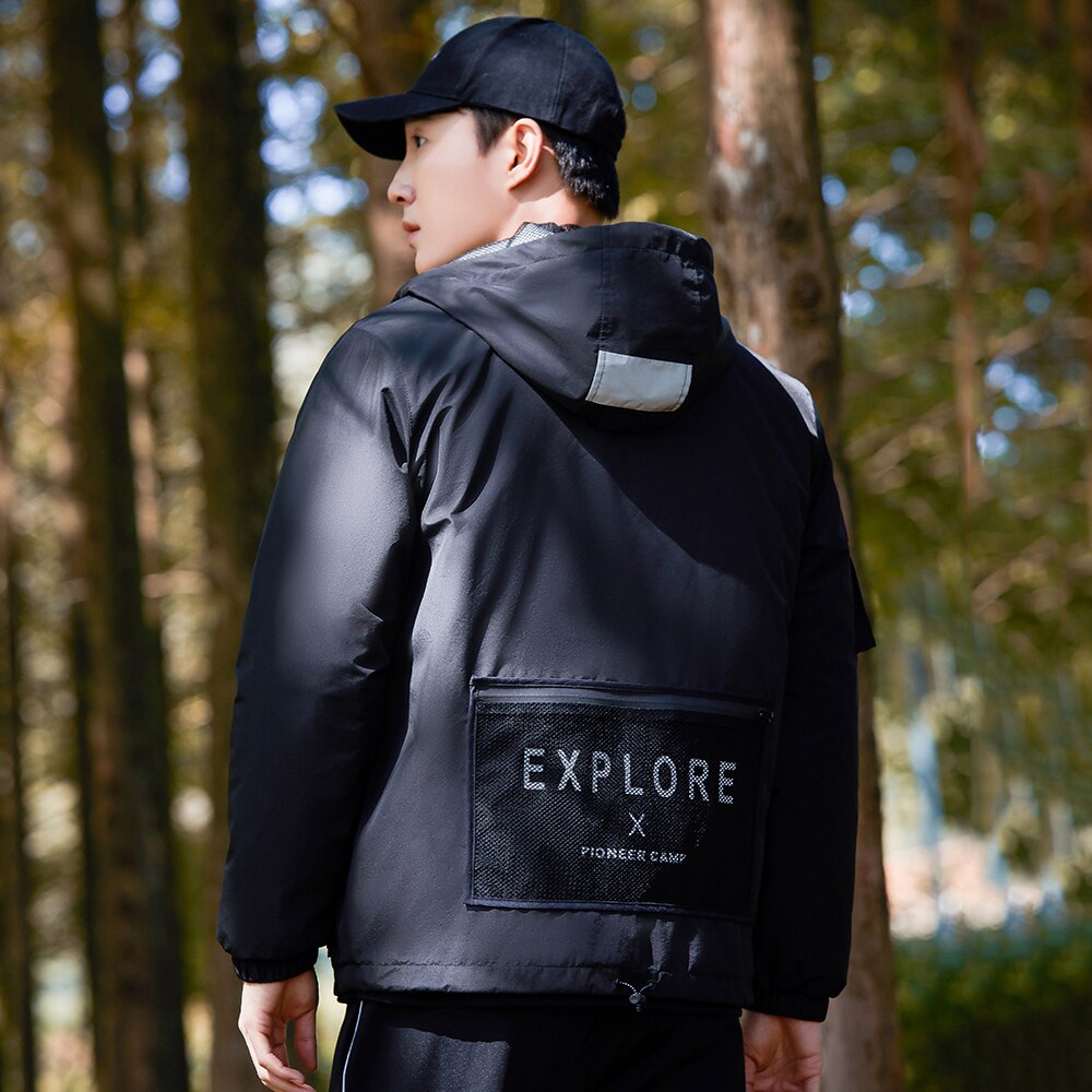 Pioneer Camp-Parkas de invierno para hombre, chaqueta informal cálida a prueba de viento para exteriores, color negro con cremallera, XMF023126,