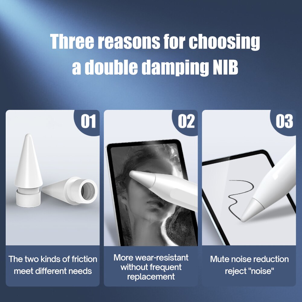 Pencil Tips for Apple Pencil 1 2, Double-Layered Paperfeel Damping Noise Reducing Apple Pencil Nib Replacement 애플펜슬 펜촉