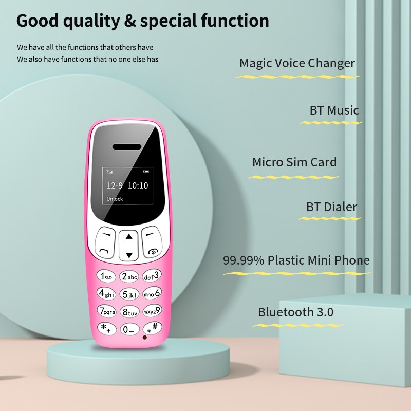 Long-cz  j7 mini bar mobiltelefon 0.66 "lille mobiltelefon trådløs bluetooth dialer fm magisk stemme håndfri øretelefon til børn