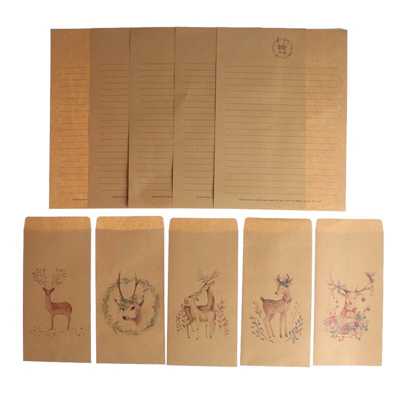 20pcs Forest Elk letter paper envelope set retro kraft letter Paper Envelope Set Christmas Envelope