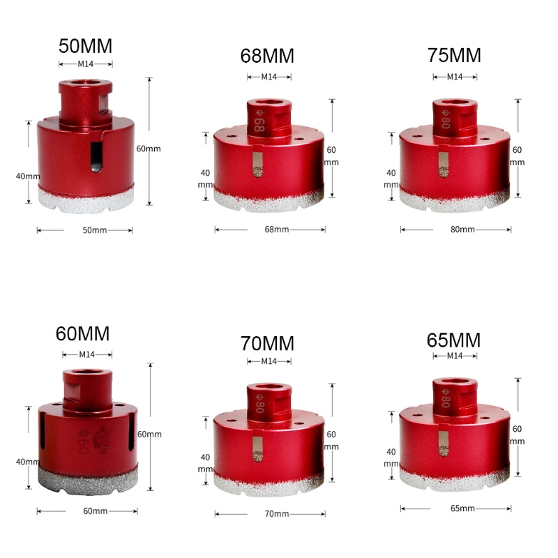 6-75mm M14 Vacuum Brazed Drill Bit High Hardness Less Resistance Hole Saw Cutter for Marble Concrete Ceramic Tile
