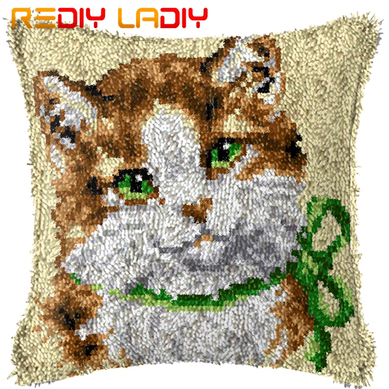 Latch Hook Kit Make Your Own Cushion Ladybug Daisy Acrylic Yarn Crochet Pillow Case Set Printed Canvas Latch Hook Cushion Cover: BZ601
