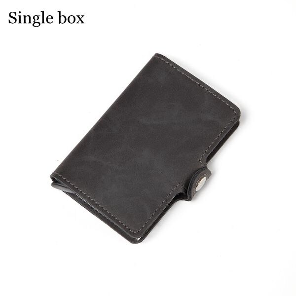 Women Rfid Wallet Metal Case Aluminum Double Box Leather Credit Card Holders for Men Slim Anti Protect Travel ID Cardholder: Single gray