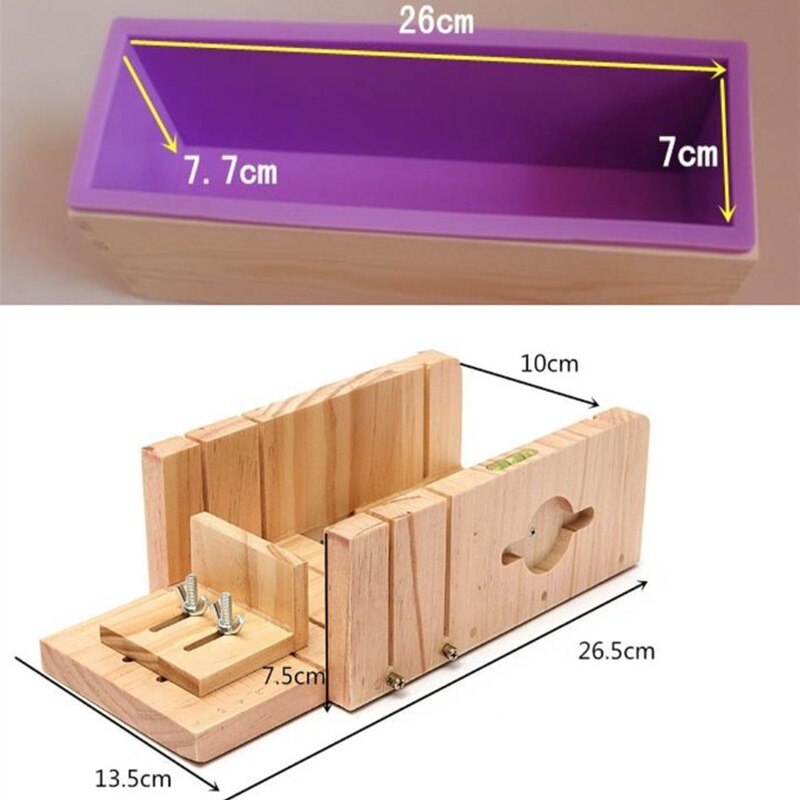 Herramientas de corte para fabricación de jabón, caja cortadora de madera + molde de silicona + cuchilla recta, Kits de cortadores de jabón DIY, suministros de jabón Manual