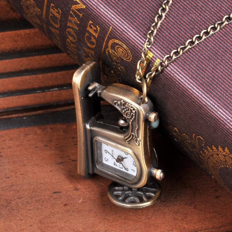 Trend retro sewing machine pocket watch hollow back personality pocket watch trend pocket watch with necklace