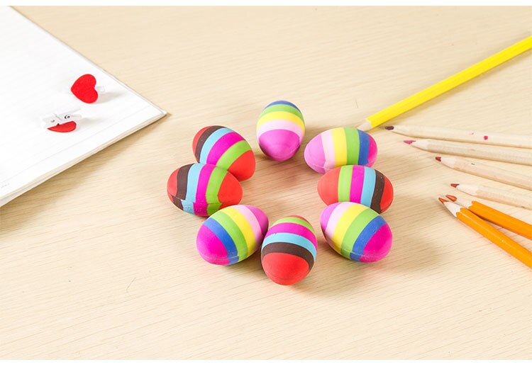 1 Uds. De gomas de huevo Kawaii de colores a rayas del arco iris para borrar de lápices, goma de estudiante de escuela para niños, papelería de corrección de dibujo