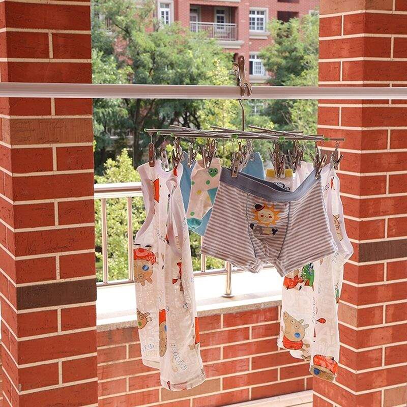 Opvouwbare Kleerhanger Airer Rvs Ondergoed Sok Droger Wasserij Rack Platte Kop Roestbestendig Sterke Grip Clip