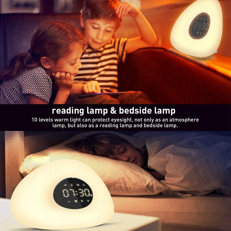 Wake-Up Light, Sunrise Alarm Clock with Sunrise Sunset Simulation, Color Light, Snooze Function with USB Port EU Plug