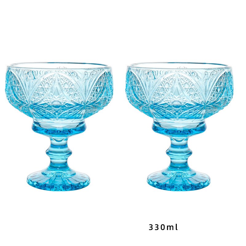 2Pcs Glass Dessert Cups Ice Cream Bowl Sundae Cup Color Retro Juice for Drinking Cup Wedding Party Wine Glasses: RhombusBlue