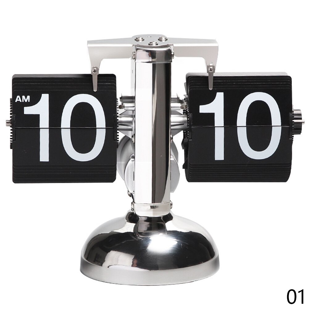 Flip Digital Clock Small Scale Table Clock Retro Flip Clock Stainless Steel Flip Internal Gear Operated Quartz Clock Home Decor: Black