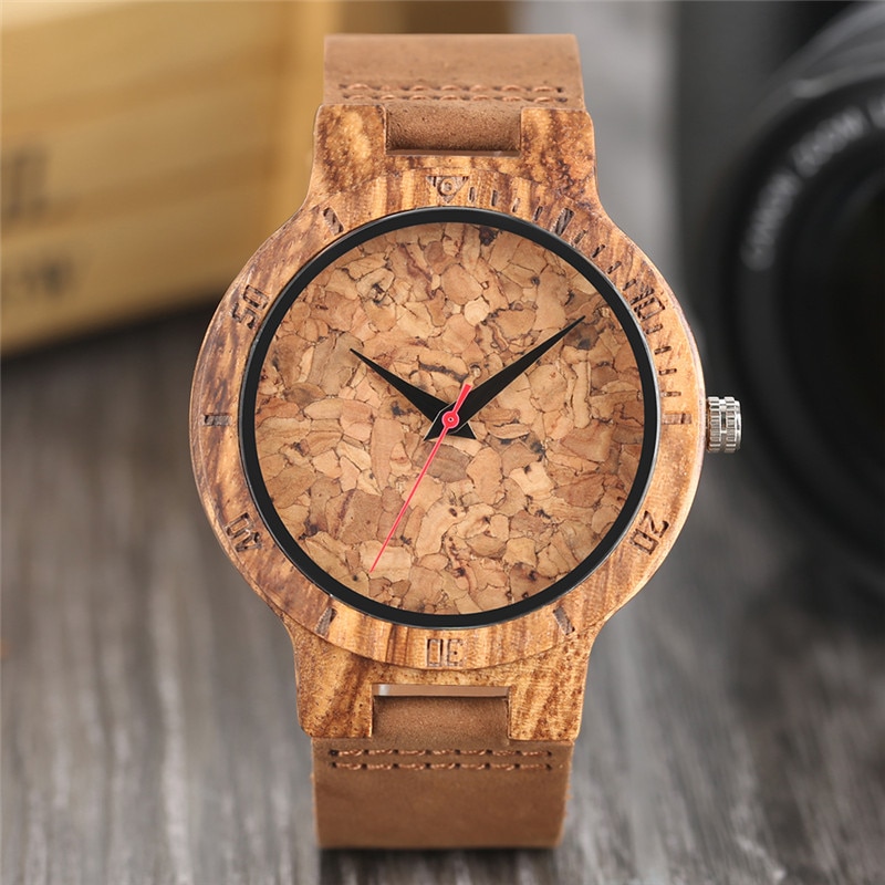 Reloj de madera natural con esfera de corcho de cerveza hecho a mano, reloj de pulsera de cuarzo Deco novedoso, para fanáticos del vino, masculino