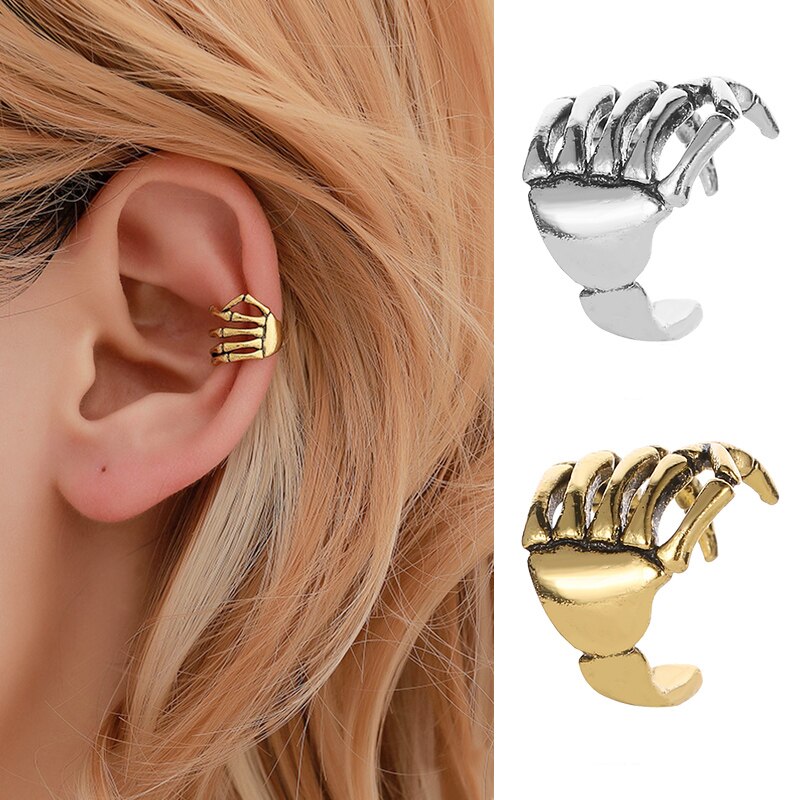 Punk Schedel Hand Vorm Oor Manchet Zilveren Kleur Clip Oorbellen Zonder Piercing Voor Vrouwen Clip Op Oorbellen Klipsy Na Uszy aretes