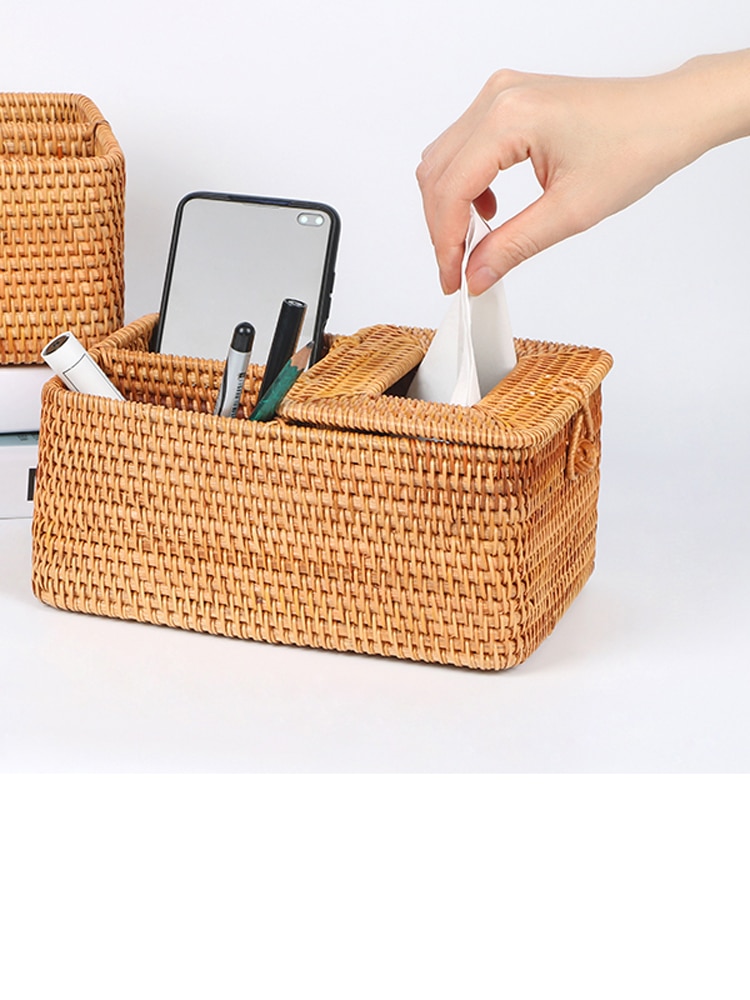 Rattan Tissue Box Home Decoration Handmade Desktop Tissue Rattan Tissue Box For Barthroom,Home,Hotel And Office: Yellow