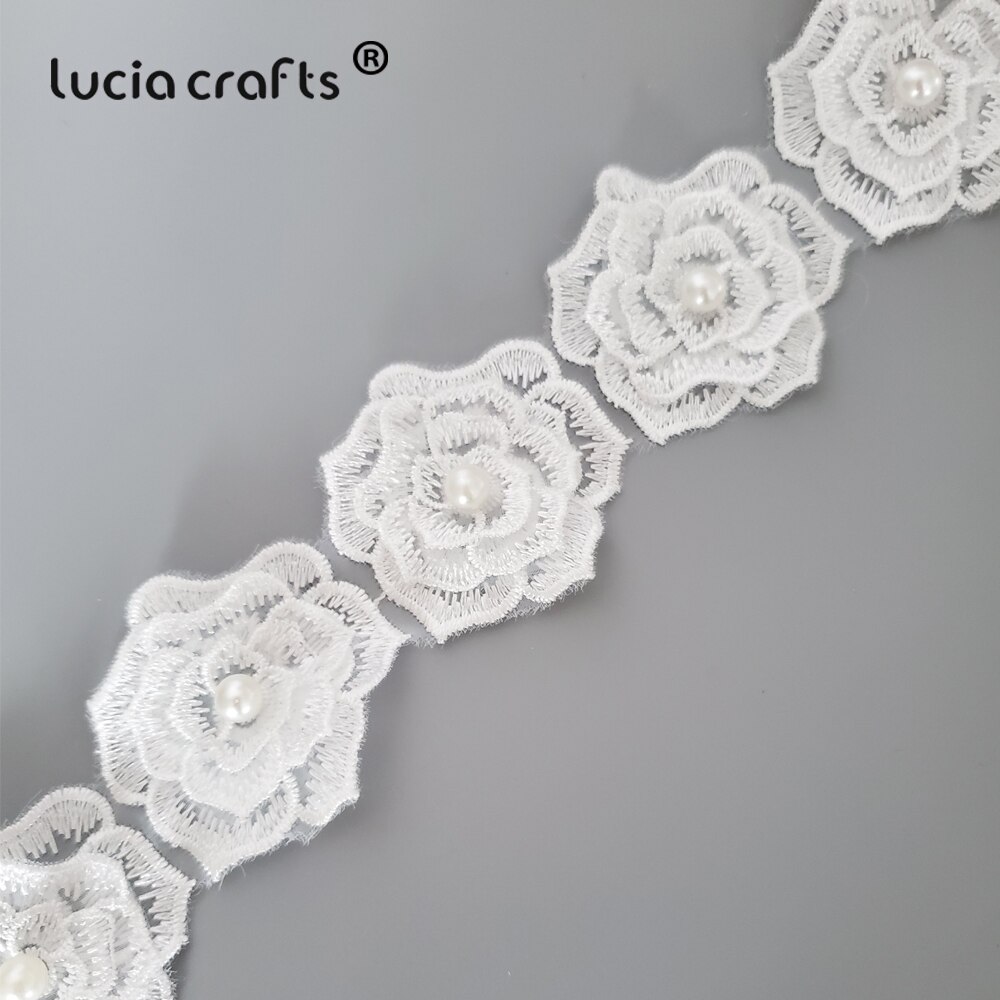 Lucia Crafts 1yard/lot 3D Flower Butterfly Lace Wedding Lace Trim Embroidered Handmade Patchwork Ribbon Sewing Supplies R0709: C2   5cm