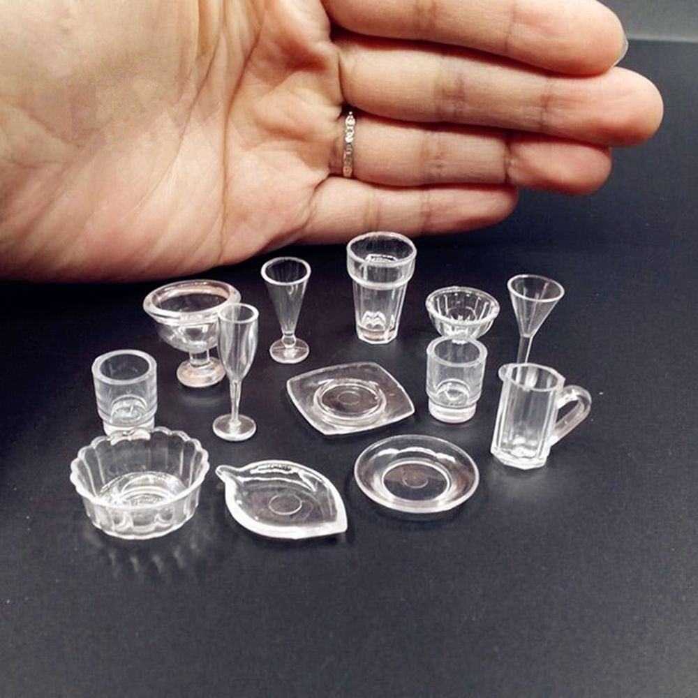 17pcs/Set Mini Transparent Drink Cups Dish Plate Tableware Miniatures DIY Toy brand and