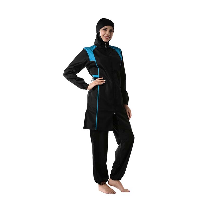 BAILUNMA Women Burkinis Muslim Swimwear Trousers Hooded Swimsuit Hijab Three-piece Sport Islamic Beachwear M015