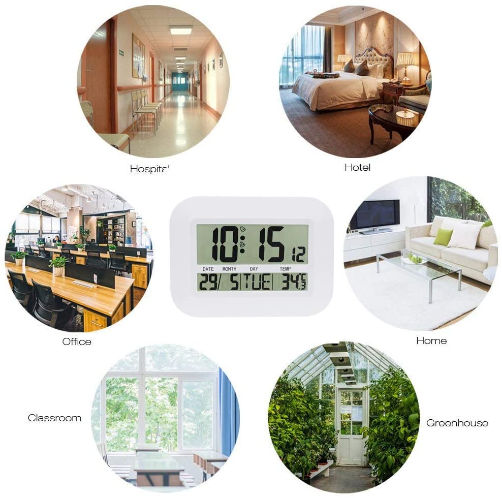 Digital Wall Clock Easy Operated Simple Large LCD Alarm Clocks Temperature Calendar Date Home Decor Large Screen Wall Clock