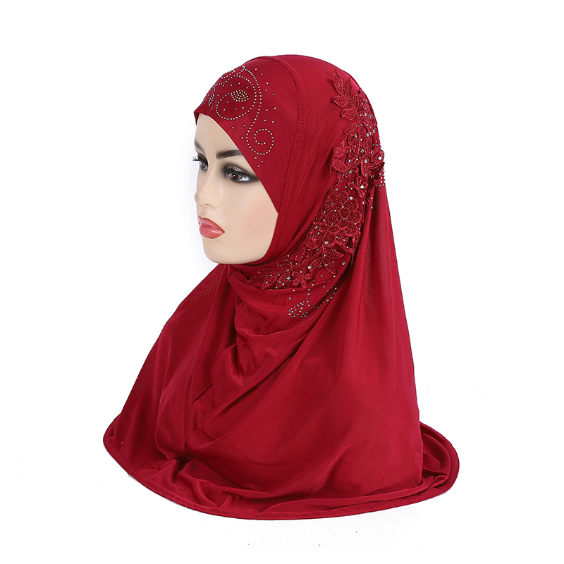 H027 Hermosas chicas adolescentes hijab musulmán con encaje y piedras bufanda islámica chal pañuelo sombrero armia tirar en envoltura de Ramadán: Marfíl