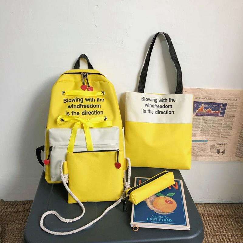 4 pièces ensemble sac à dos femmes Oxford sac à bandoulière grande capacité sac à dos pour adolescentes Mochilas femme sac à dos sac à dos: Yellow Set