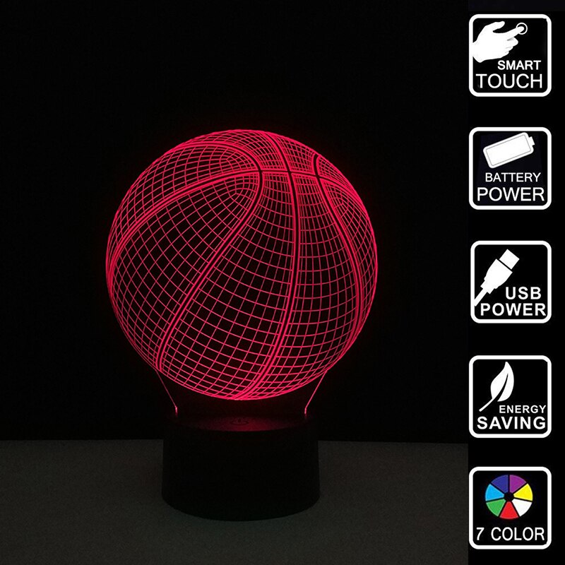 Luz nocturna de ilusión óptica 3D, 7 LED, lámpara que cambia de Color, suave y fresca, segura, solución para niños, pesadilla, baloncesto y Deporte