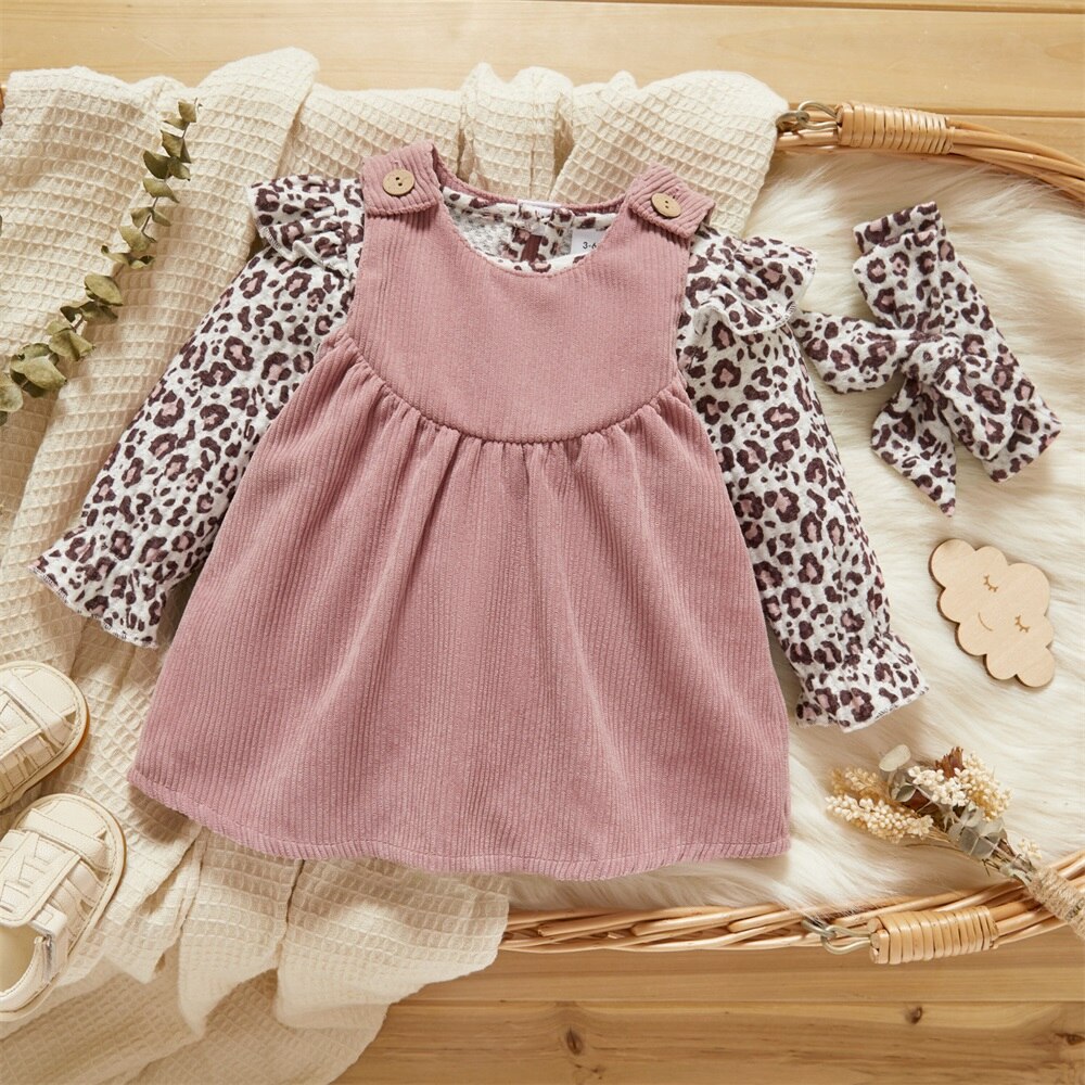 PatPat 2 stücke Solide Kabel und Leopard drucken Lange-hülsenspielanzug Baby einstellen: 3-6 Monate