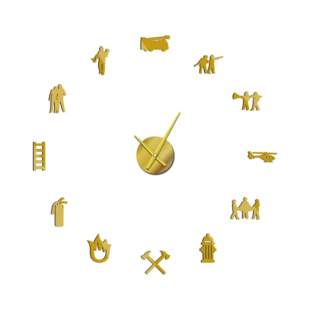 Fire men – horloge murale géante en 3D, grand miroir, autocollant, moderne, décoration de maison, bricolage: Gold / 37inch