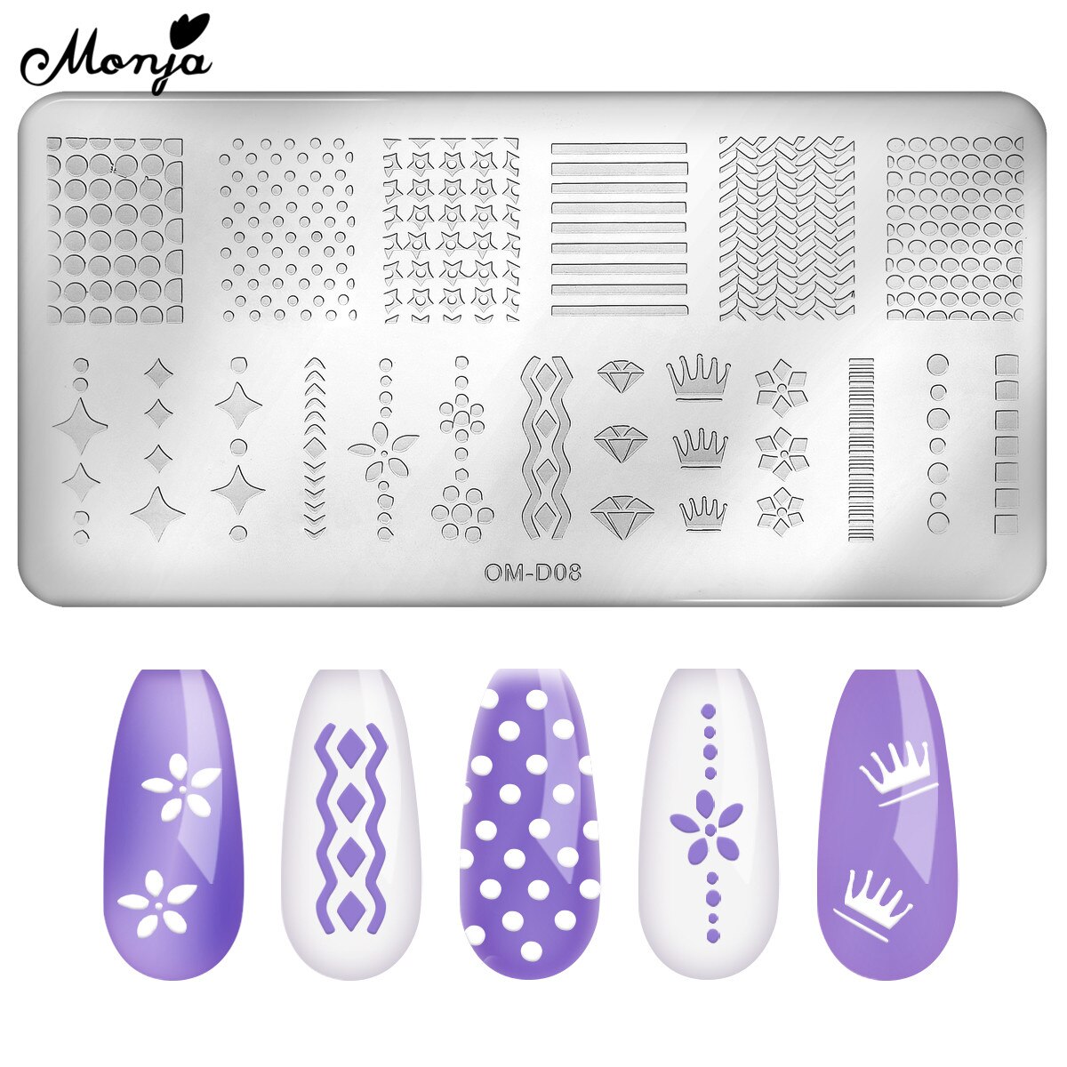 Monja 10 Stile Nagel Kunst Vorlagen Blume Ebene Streifen Geometrische aufbringen Stanzen Platten Druck Schablone DIY Manikübetreffend Werkzeug: SKU005002-OMD08