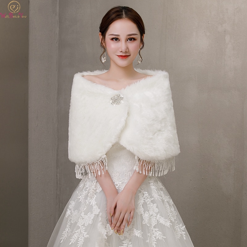 Ivory Women Fur Shawl Wedding Wraps Formal Dress Cheongsam Married Outerwear Bridal Cape Autumn Winter Jacket Bolero
