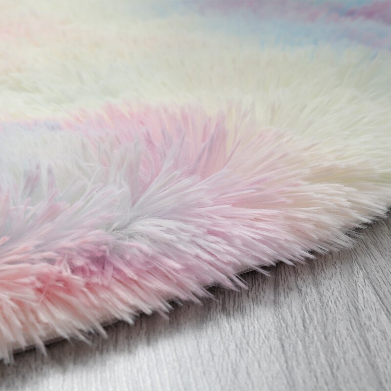 Rundt tæppe regnbue farverig gulvmåtte blødt fluffy tæppe behåret område tæppe til soveværelse stue tæppe lurvet ved siden af måtten