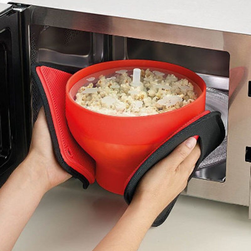 Rode Kleur Siliconen Popcorn Inklapbare Container Keuken Gadgets Diy Popcorn Emmer Kom Maker Deksel